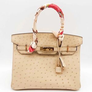 Hermes Birkin 30cm Beige Ostrich Leather Gold Handbag